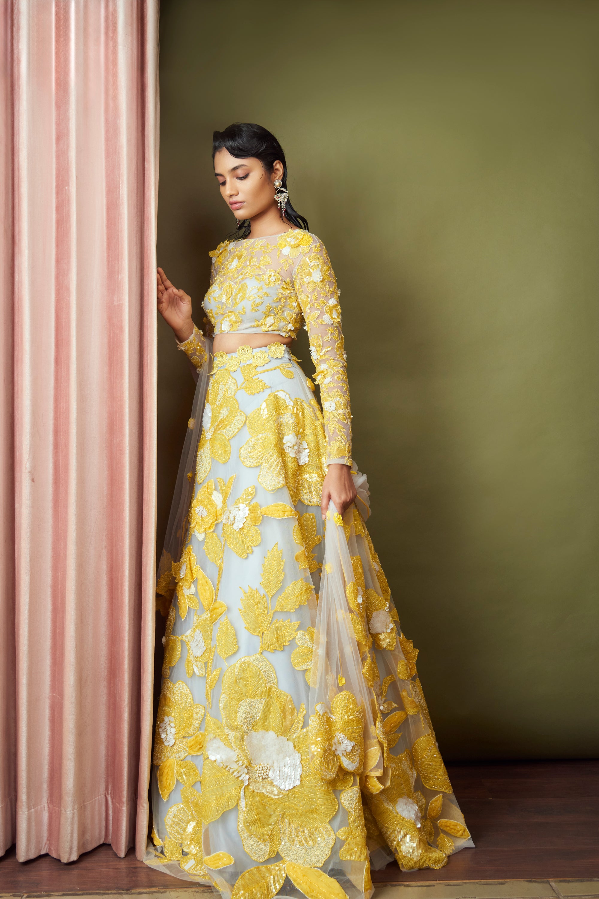 Leaf Cheenth Lehenga Set - Azure Blue main image 1