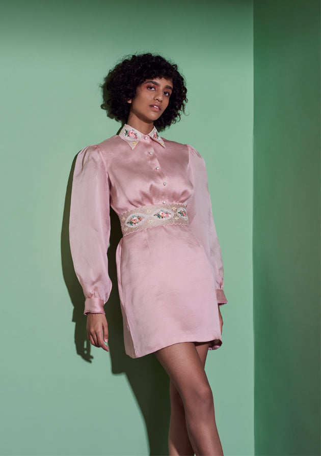 Erica Shirt Dress in Pink (including embroidered belt)