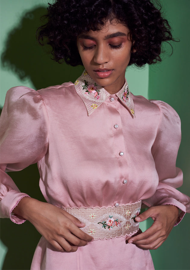 Erica Shirt Dress in Pink (including embroidered belt)