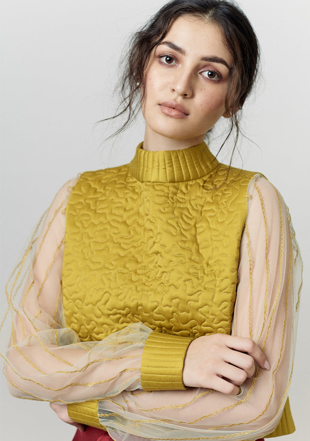 Mustard quilted cropped sweater