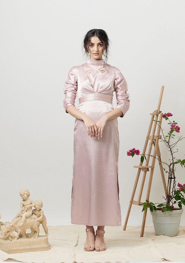 Pink satin slip dress