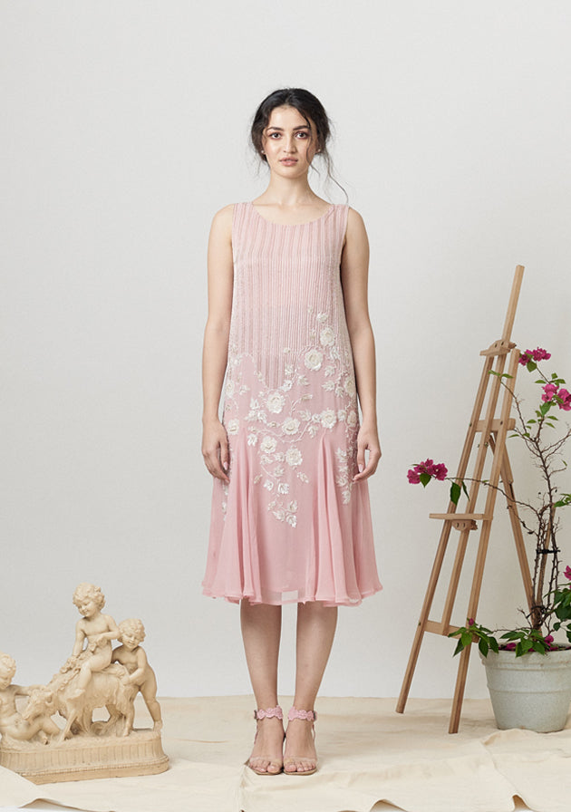 Pink floral embroidered godet dress Pink floral embroidered godet dress