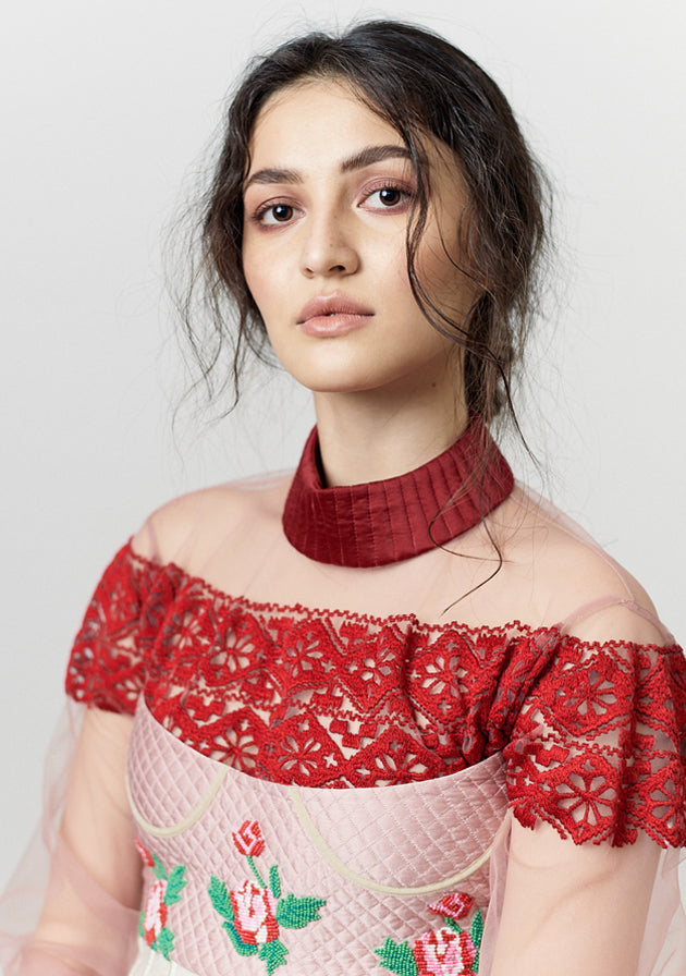 Red embroidered summer sweater