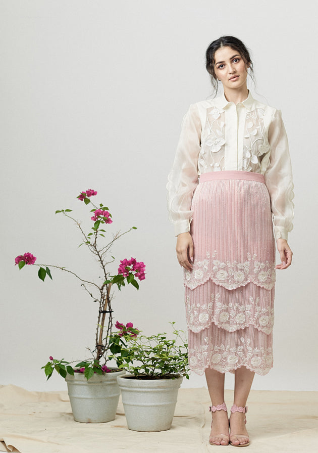 White organza top with floral scalloped sleeves main image 1