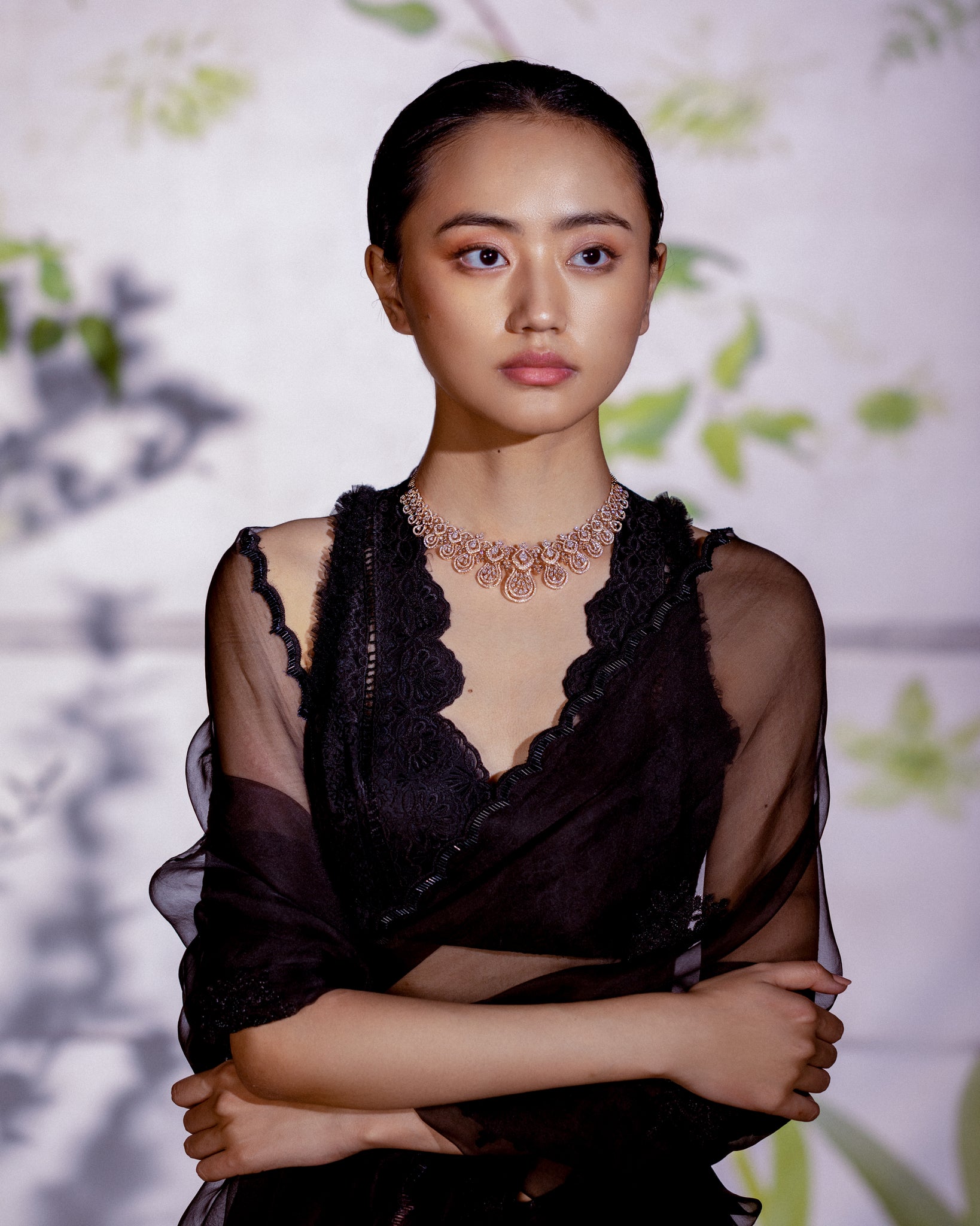 Night Bloom Saree with Black Lace Blouse