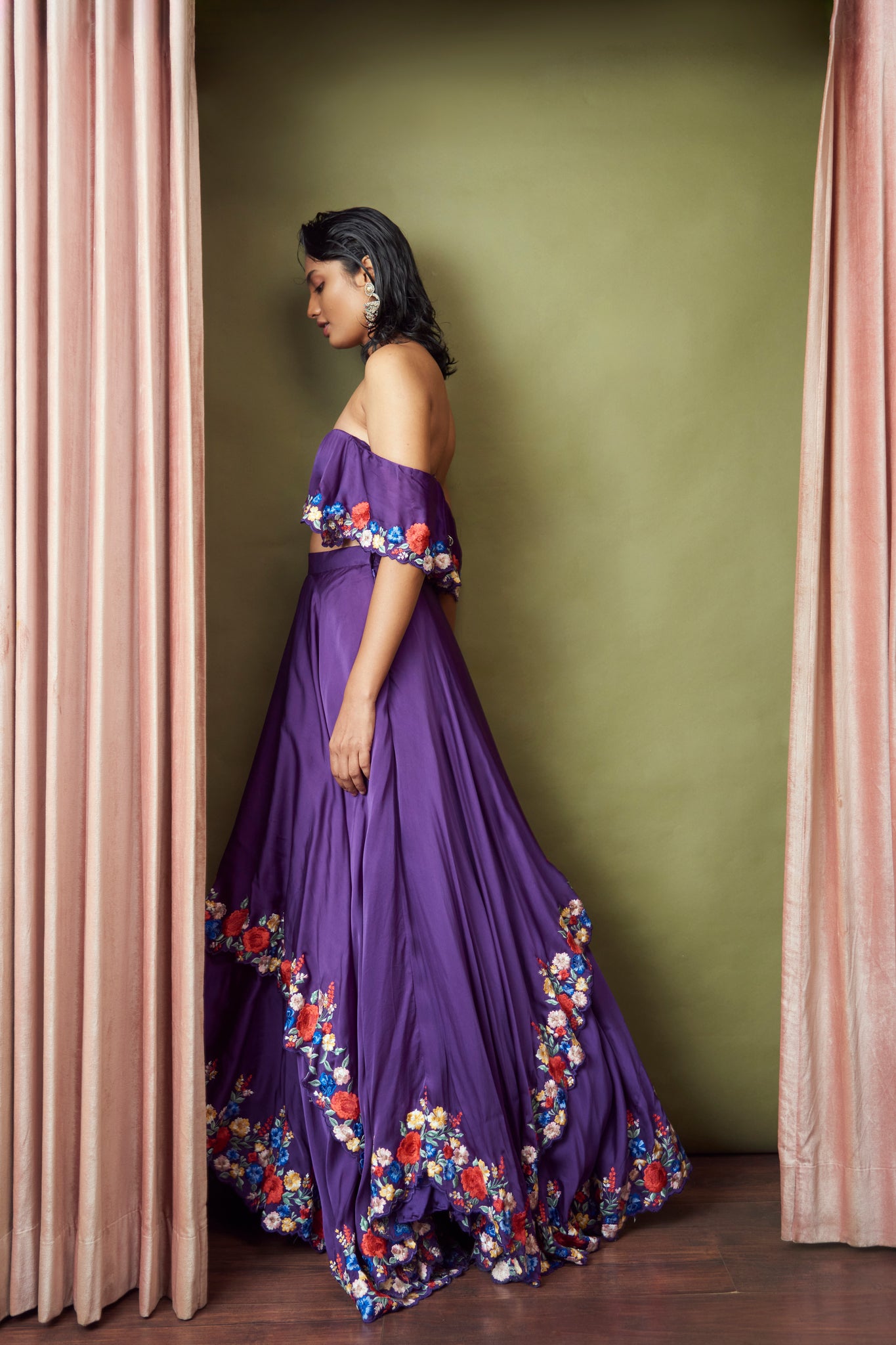 Violet Embroidered Skirt Set