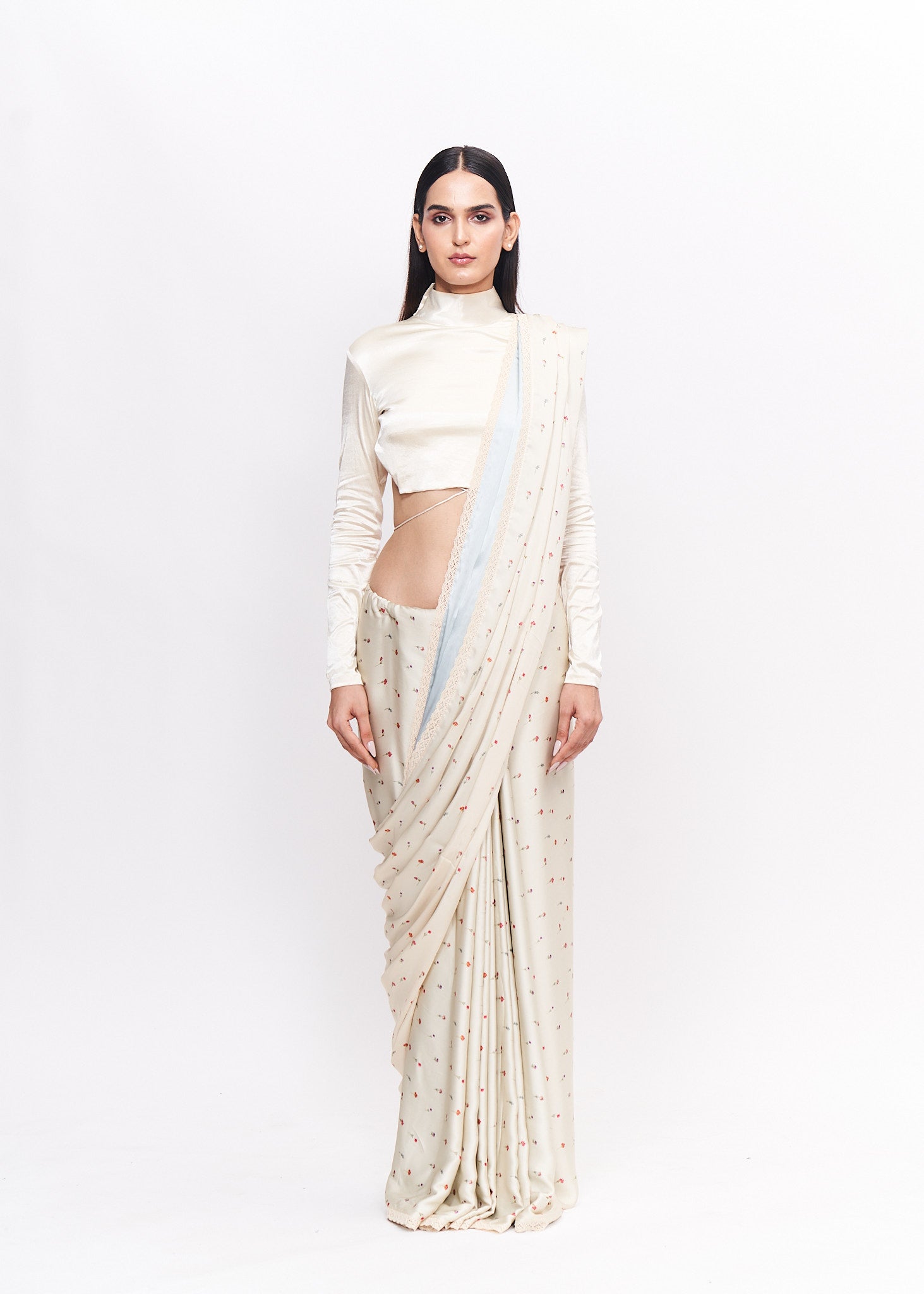 Wildflowers on Pearl Saree and Blouse