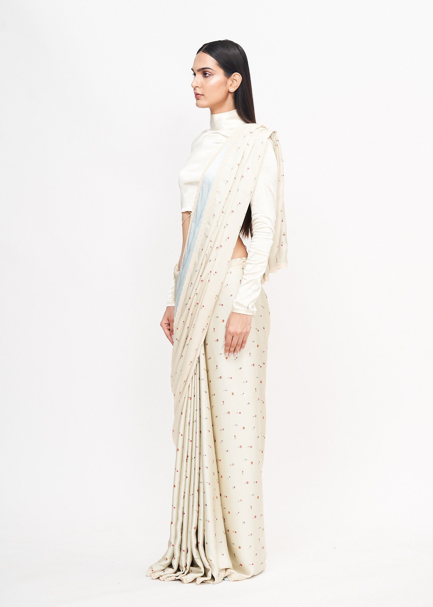 Wildflowers on Pearl Saree and Blouse