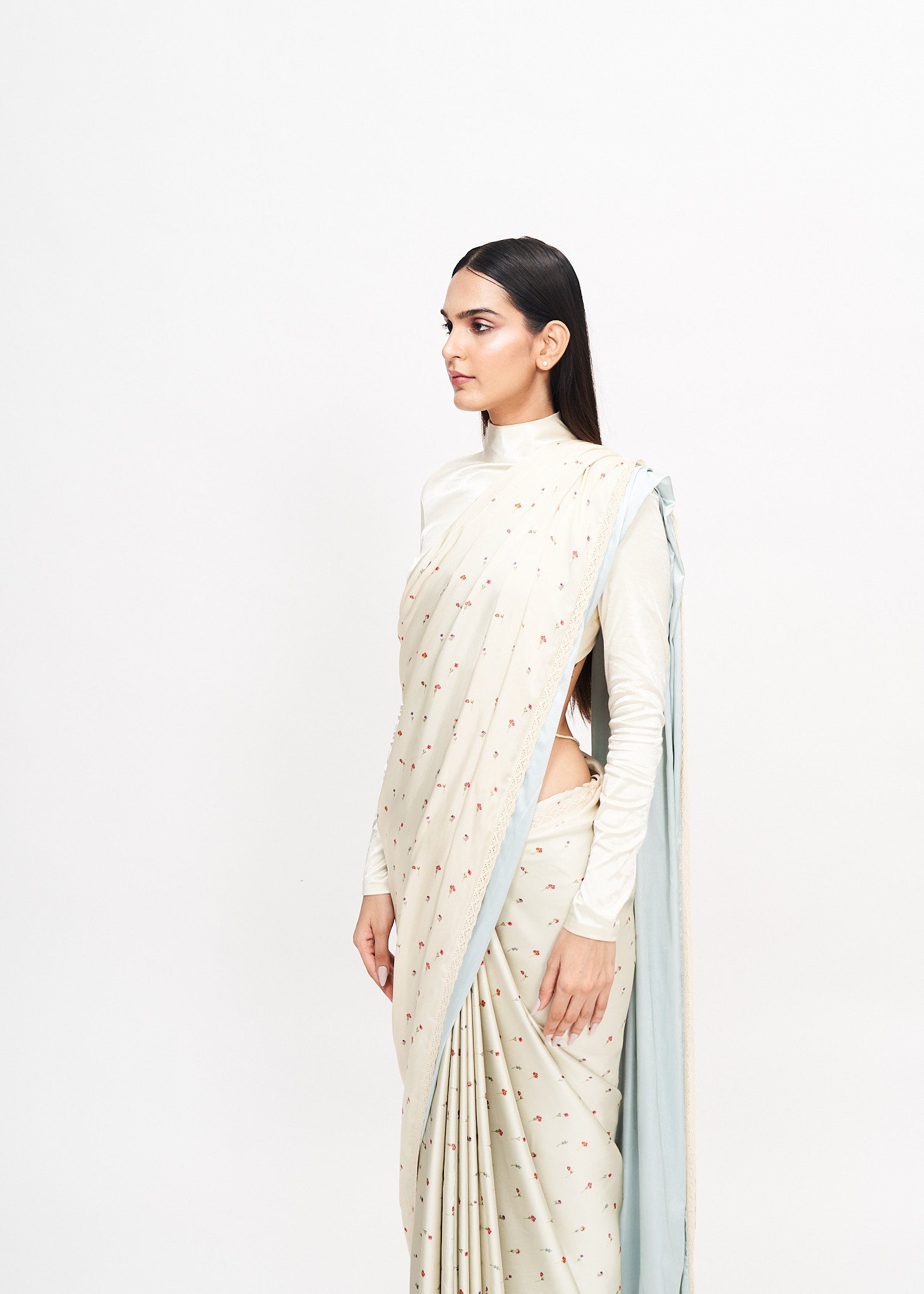 Wildflowers on Pearl Saree and Blouse