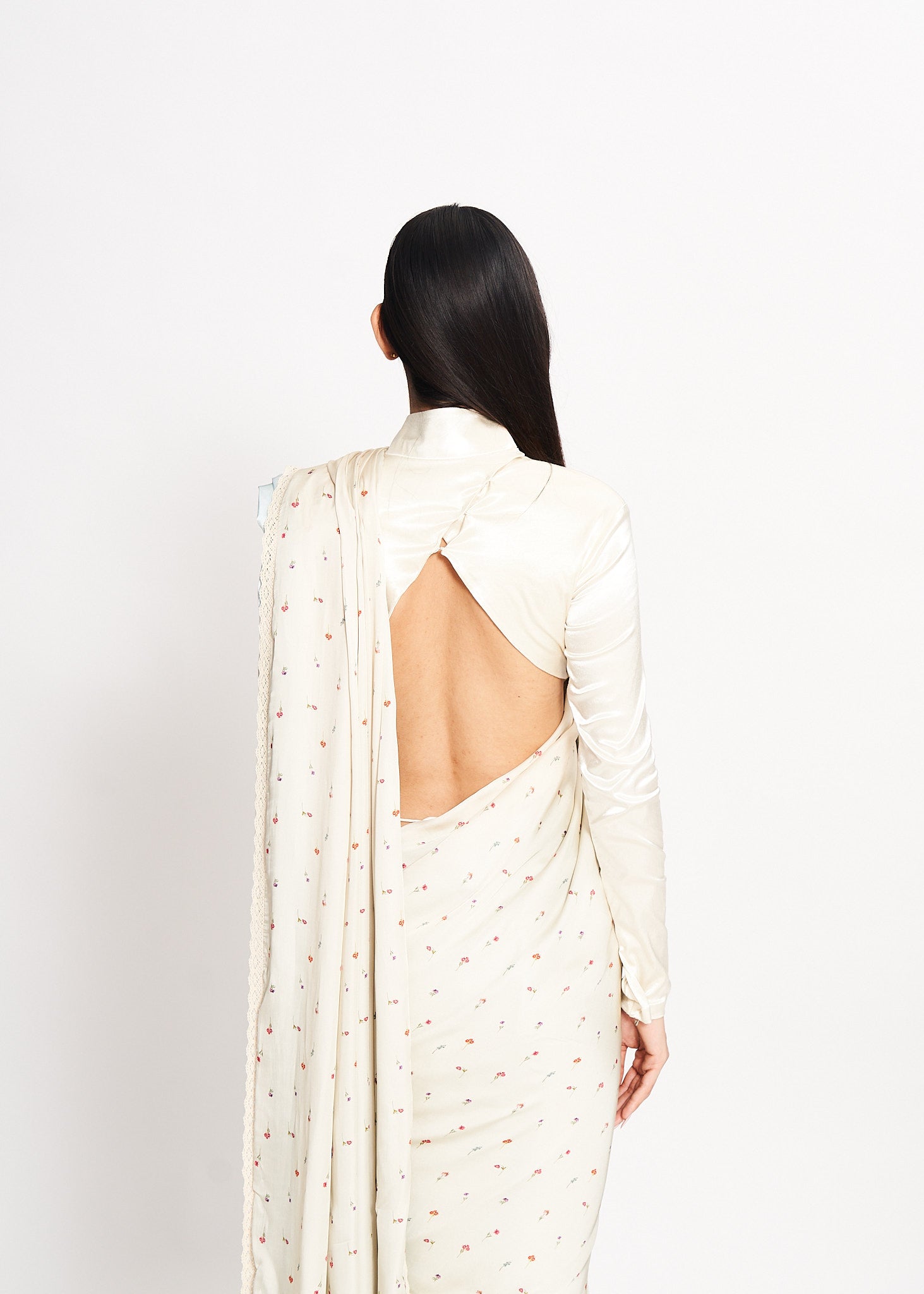 Wildflowers on Pearl Saree and Blouse