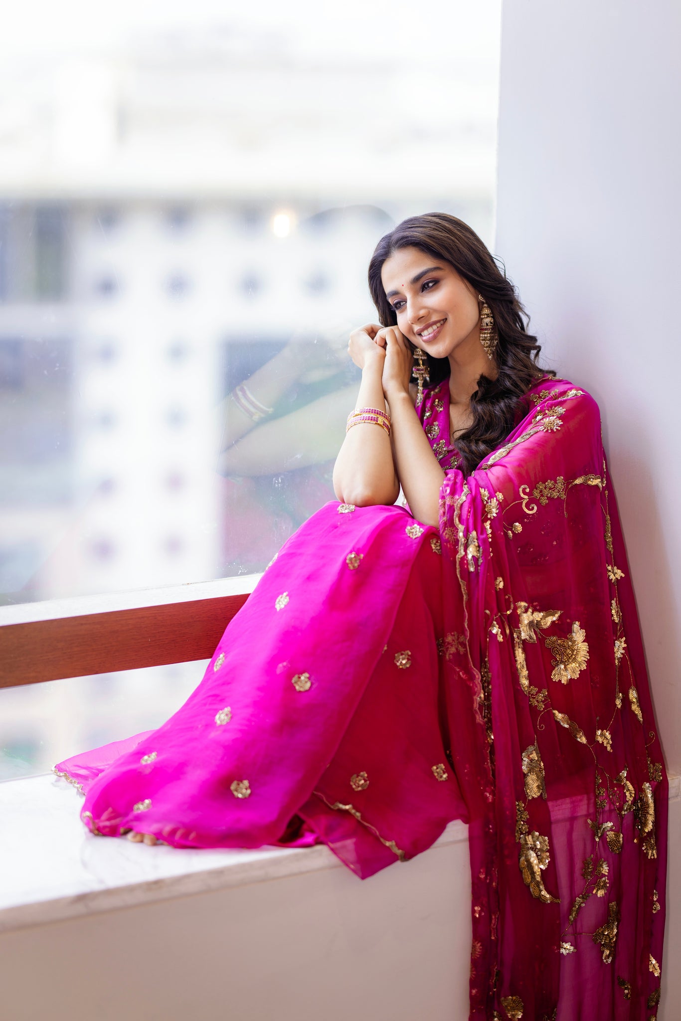Fuchsia Bloom Sari Set