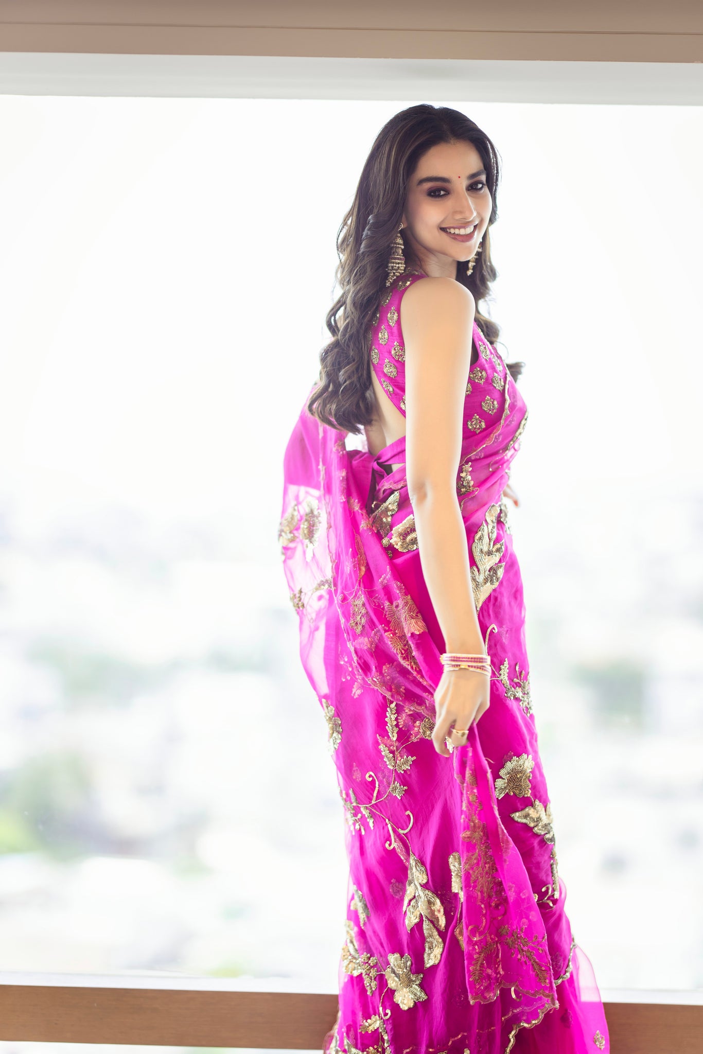 Fuchsia Bloom Sari Set