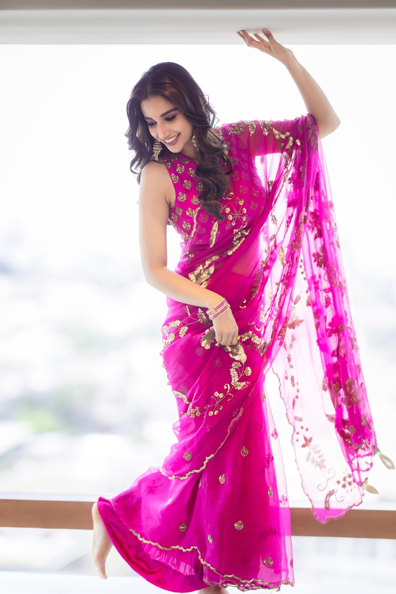 Fuchsia Bloom Sari Set