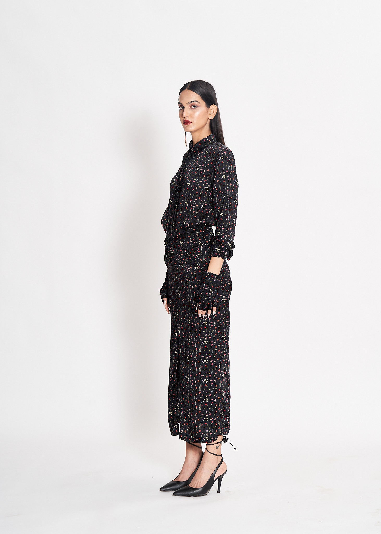 Wildflowers on Noir Draped Skirt