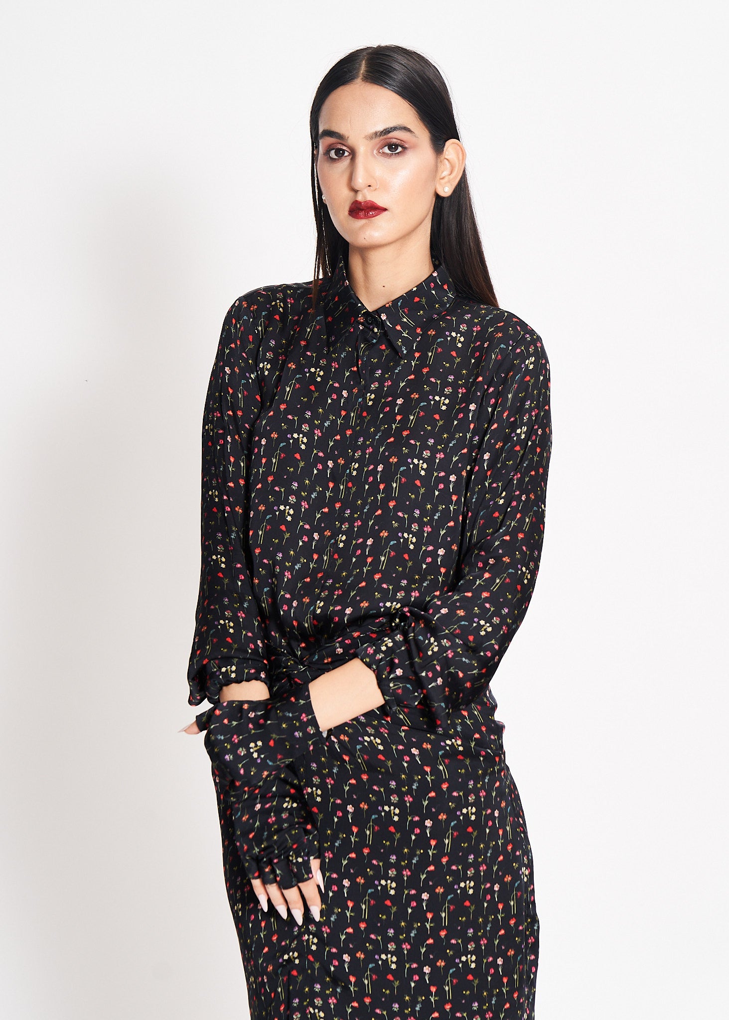 Wildflowers on Noir Draped Skirt