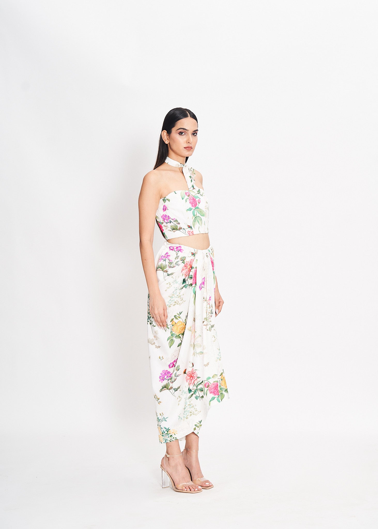 Fleur and Foliage in Pearl Printed Draped Skirt