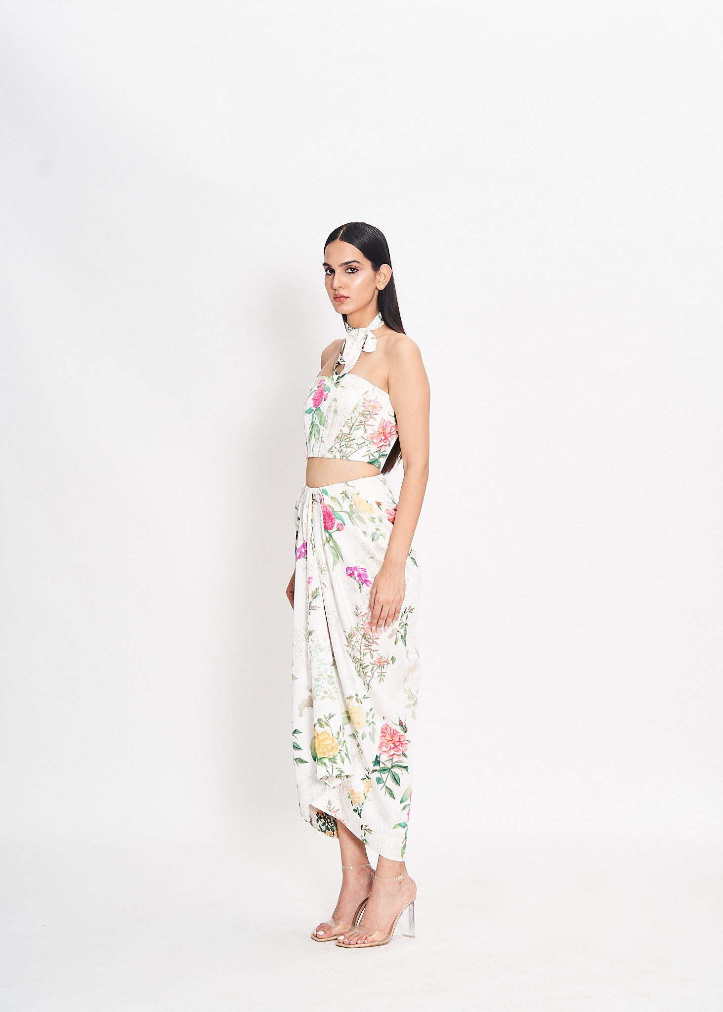 Fleur and Foliage in Pearl Printed Draped Skirt