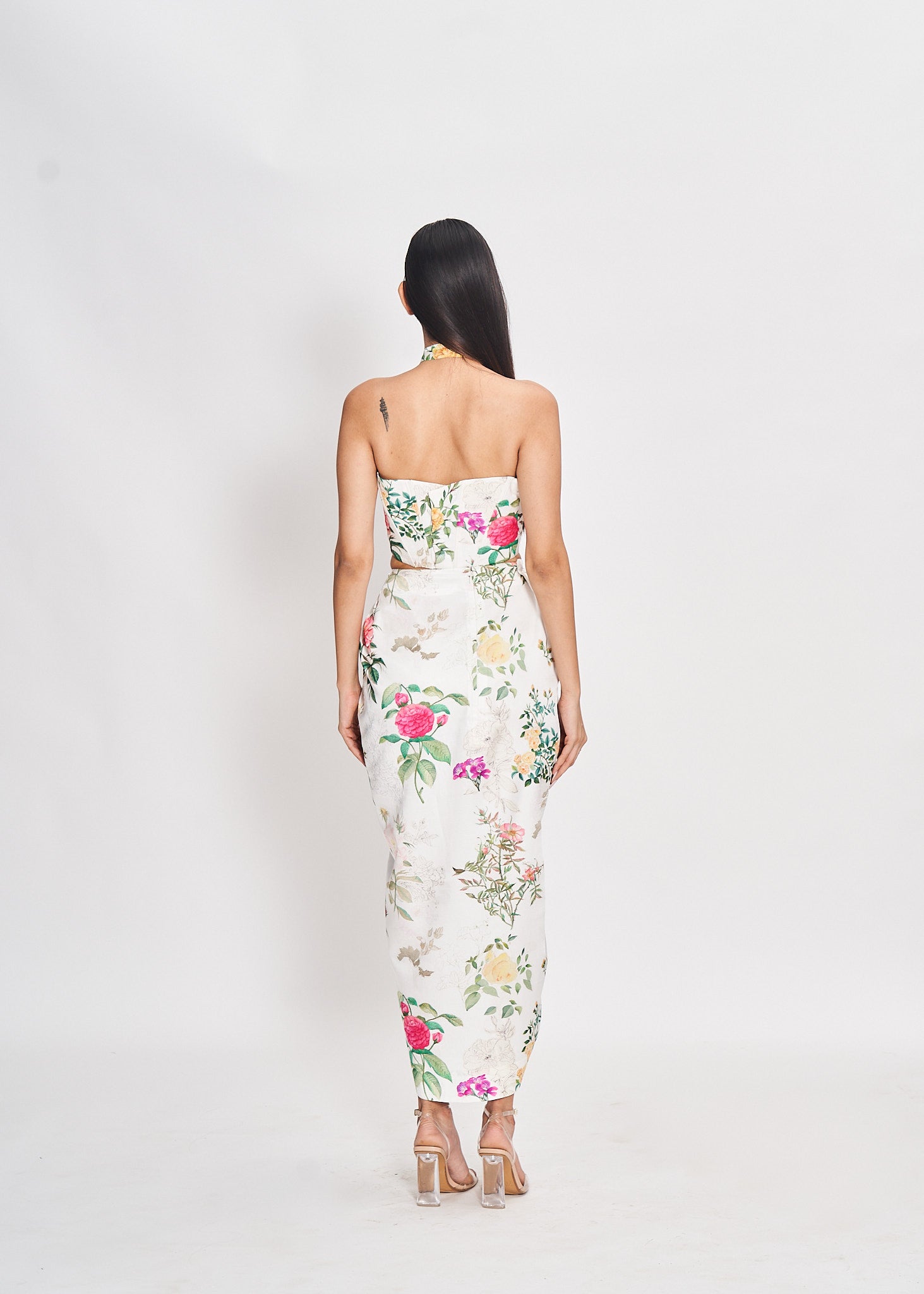 Fleur and Foliage in Pearl Printed Draped Skirt