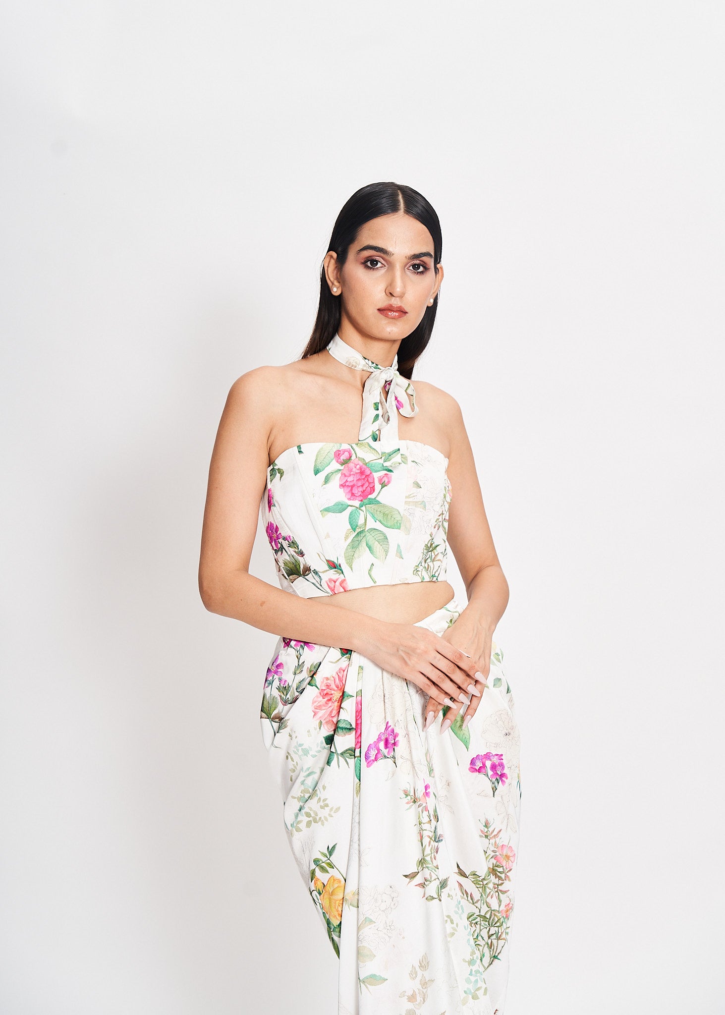 Fleur and Foliage in Pearl Printed Draped Skirt