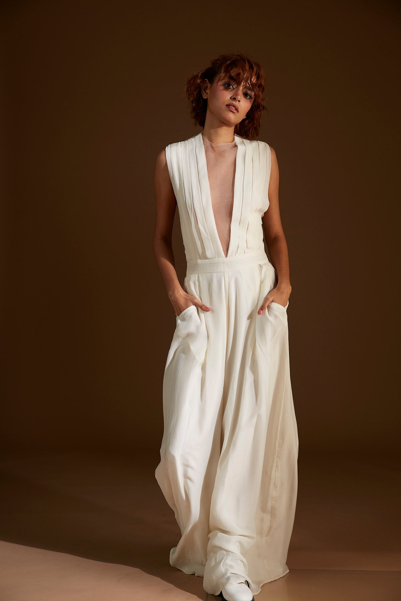 White Pleated Jumpsuit