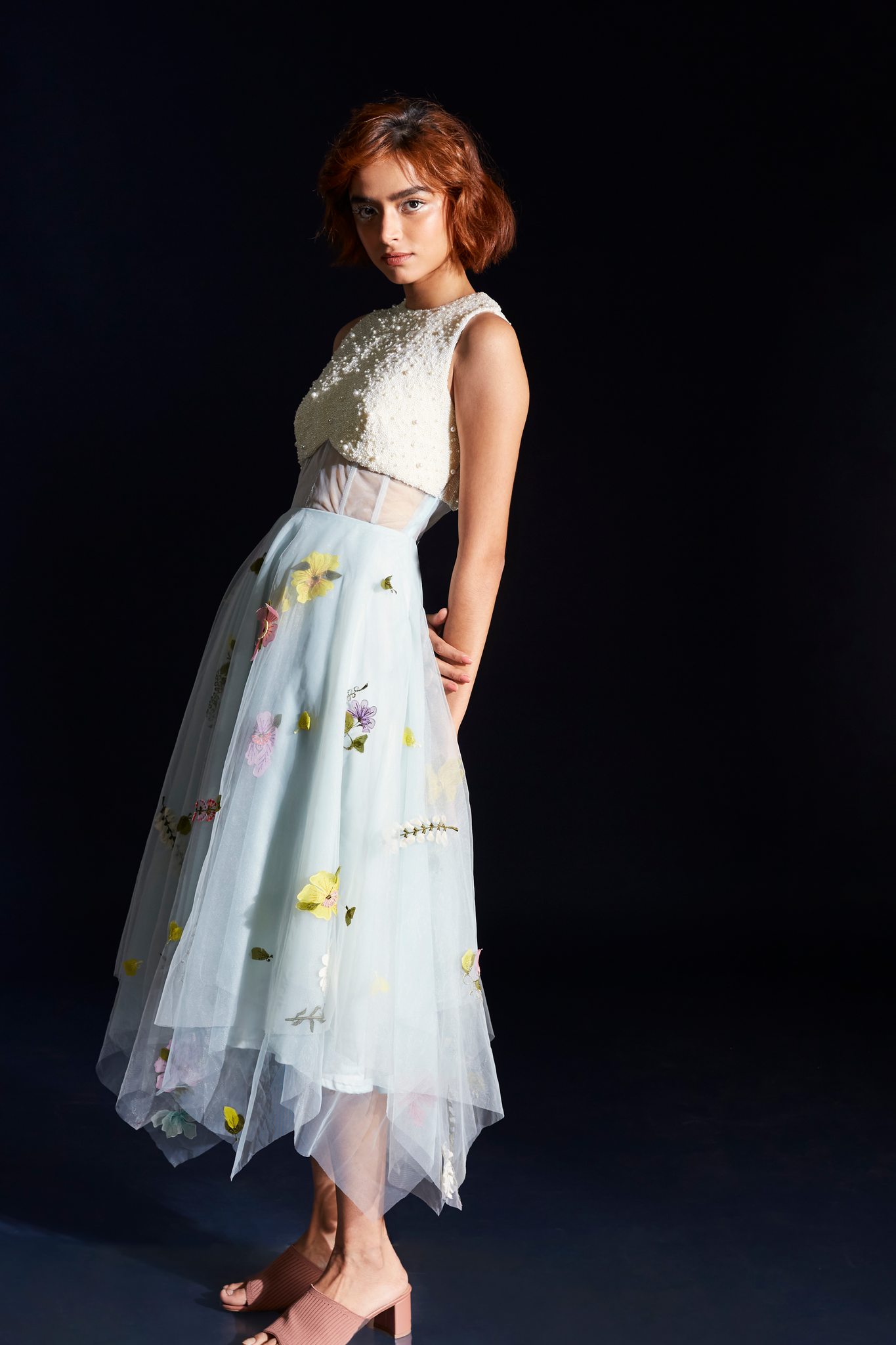 Pearl Corset Pressed Flower Dress