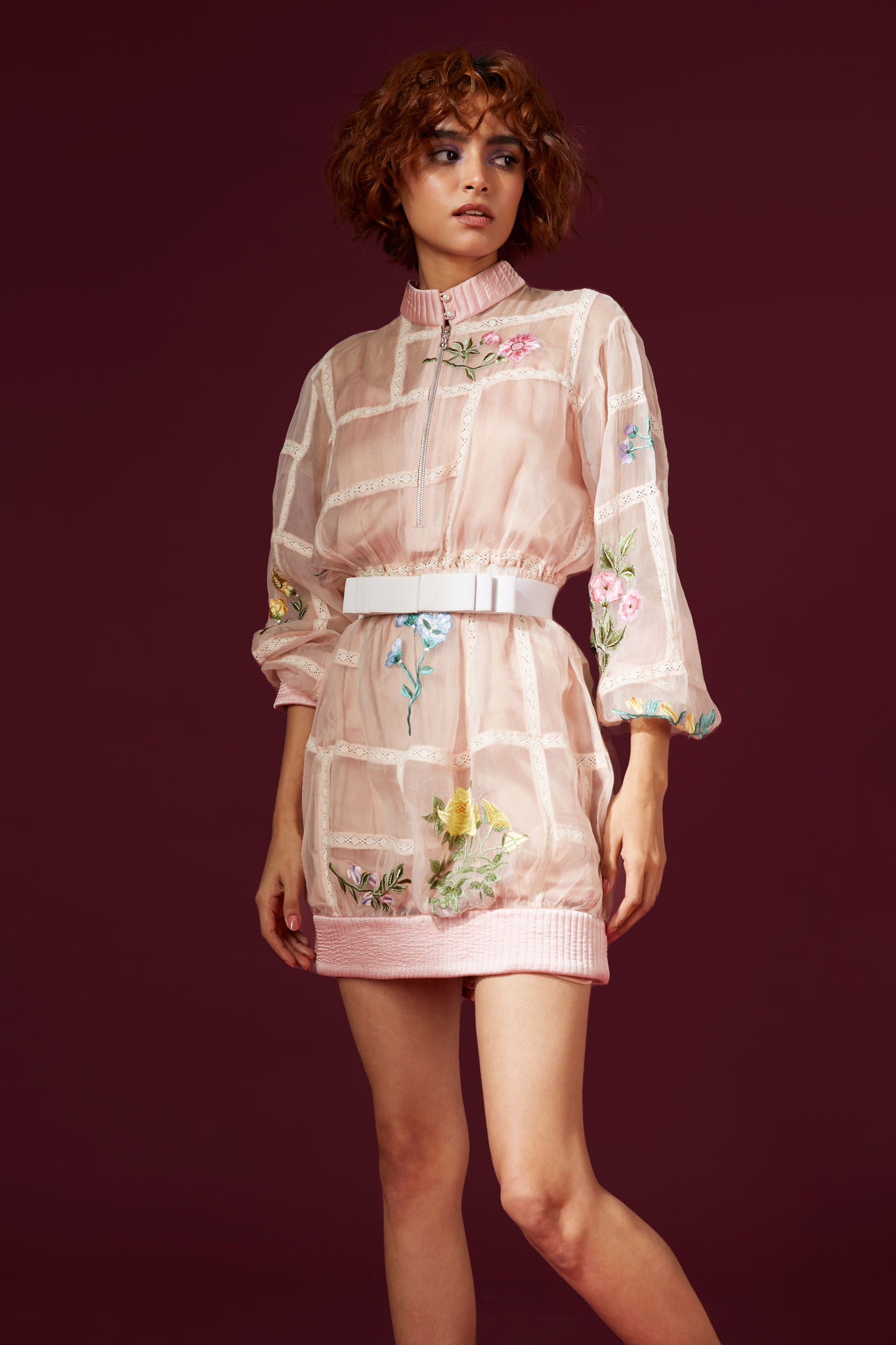 Botanical Bomber Dress with Bow Belt