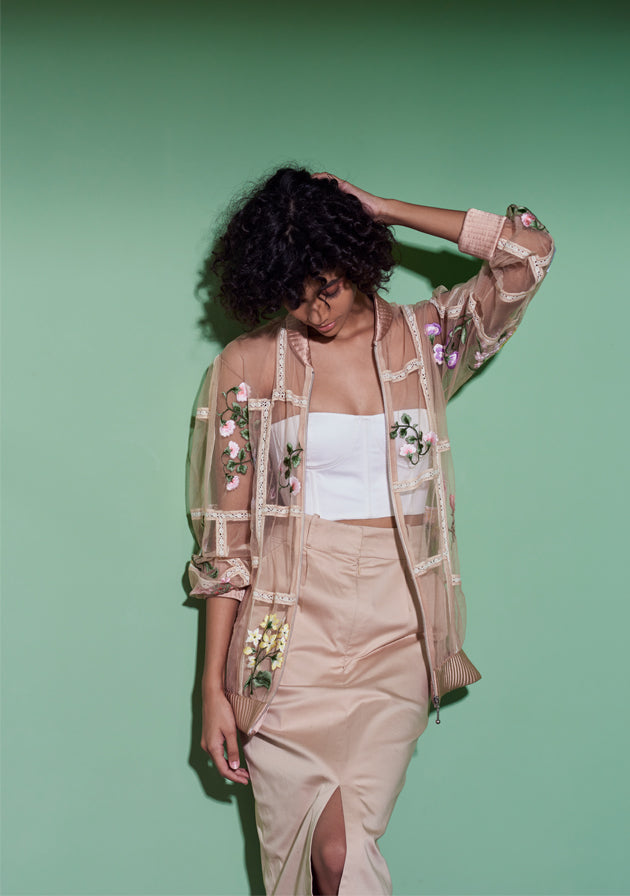 Botanical Bomber jacket in Peach