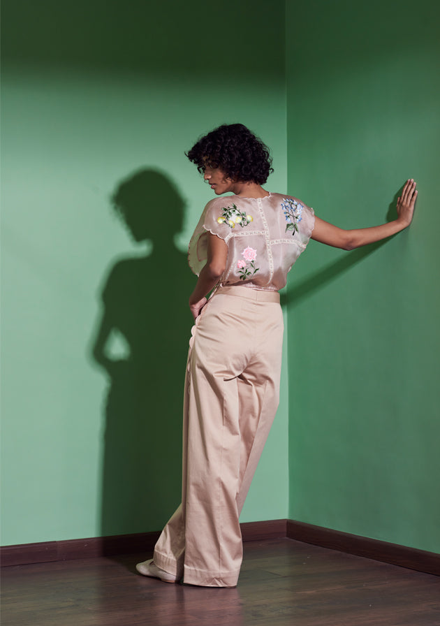 Botanical Embroidered Organza Shrug
