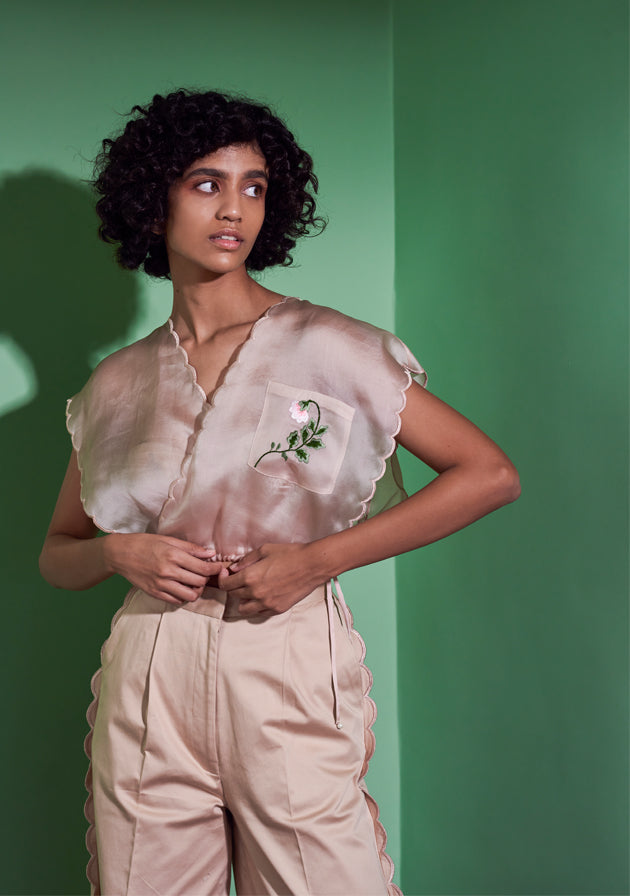 Botanical Embroidered Organza Shrug