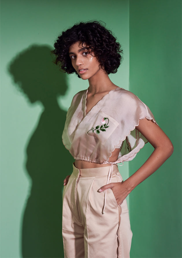 Botanical Embroidered Organza Shrug