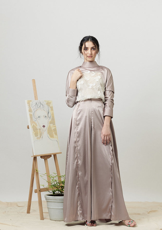 Grey petal embroidered top