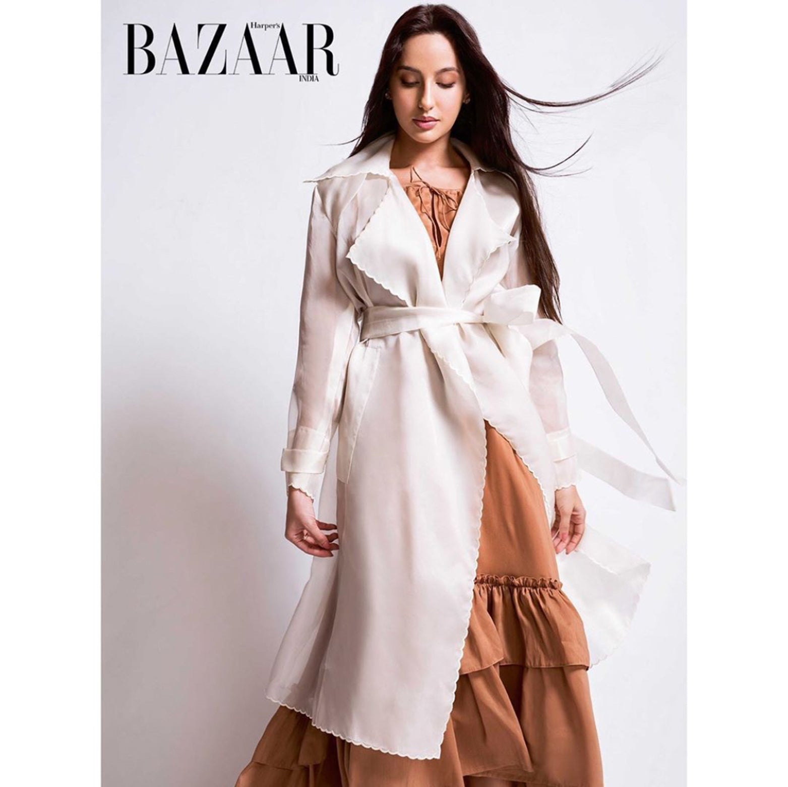 Ivory scallop organza trench coat