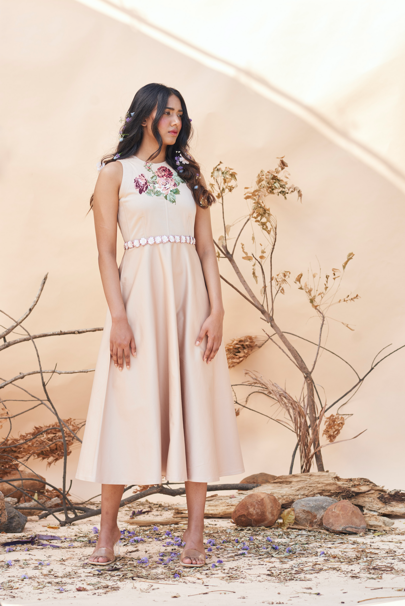 Khaki embroidered dress (including belt) Khaki embroidered dress (including belt)