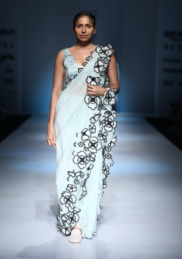 Mint ruffle saree