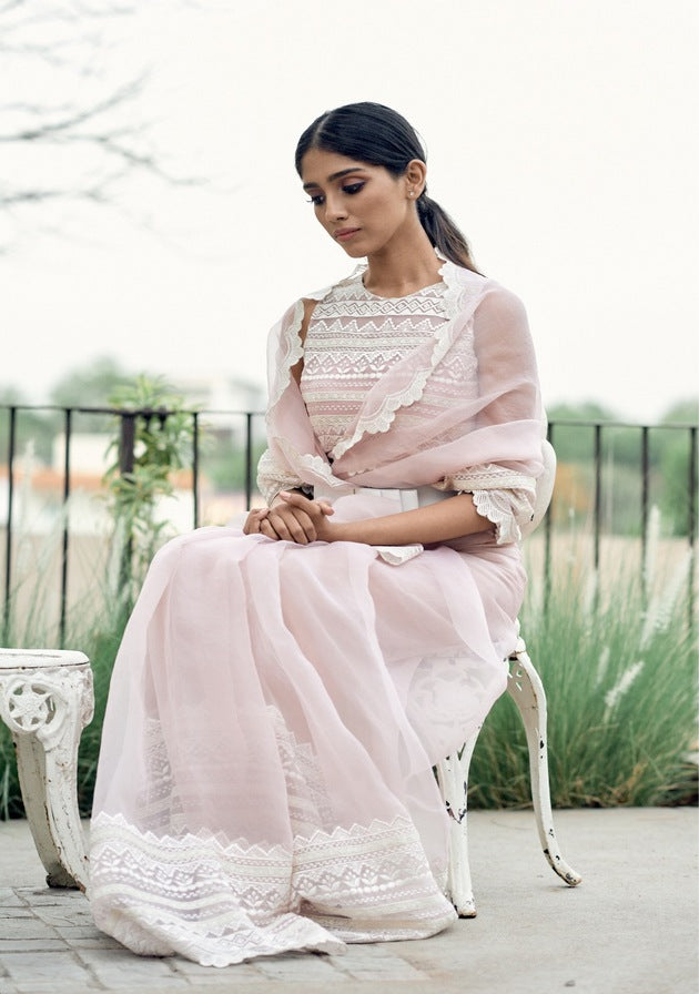 Pink Lace Saree