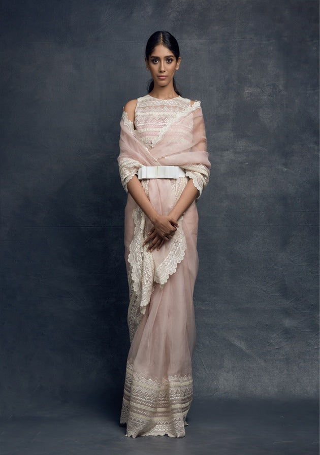 Pink Lace Saree
