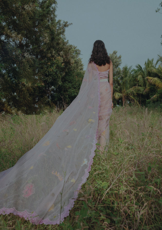 Lavender pressed flower saree