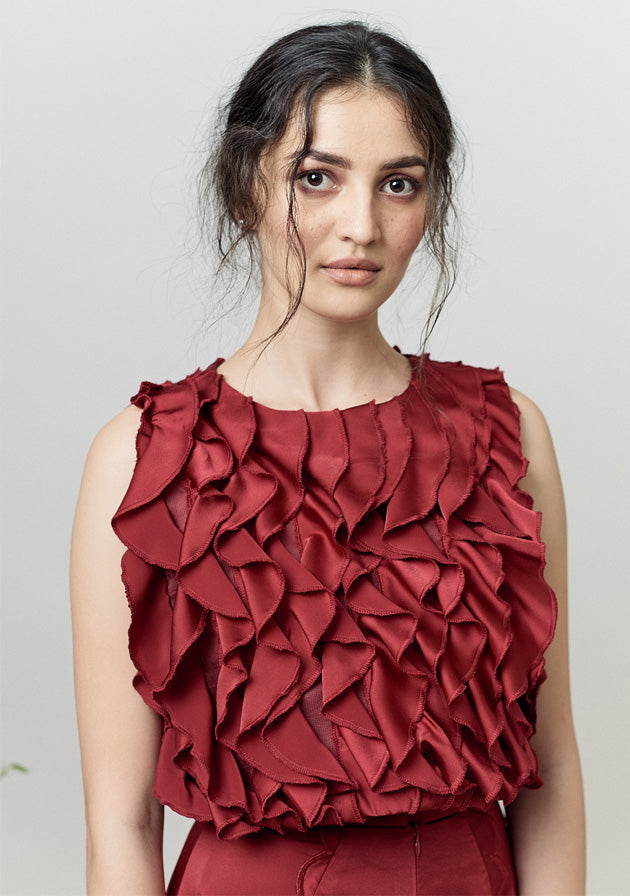 red ruffle crop top