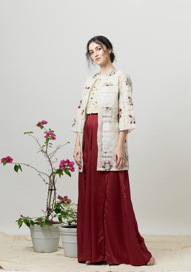 Tile embroidered coat