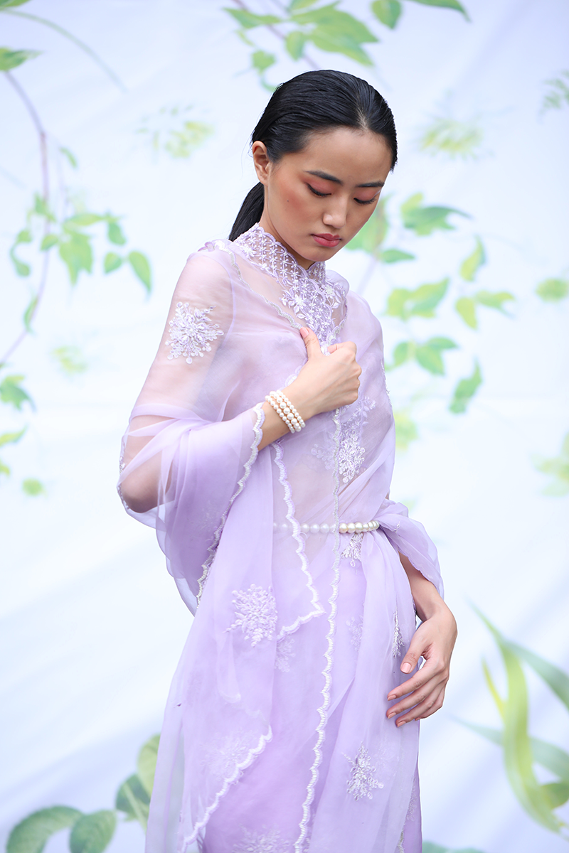 Purple top sheer blouse