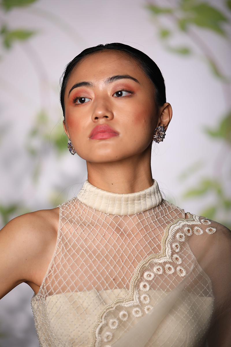 Diamond Pearl Blouse with Quilted Collar