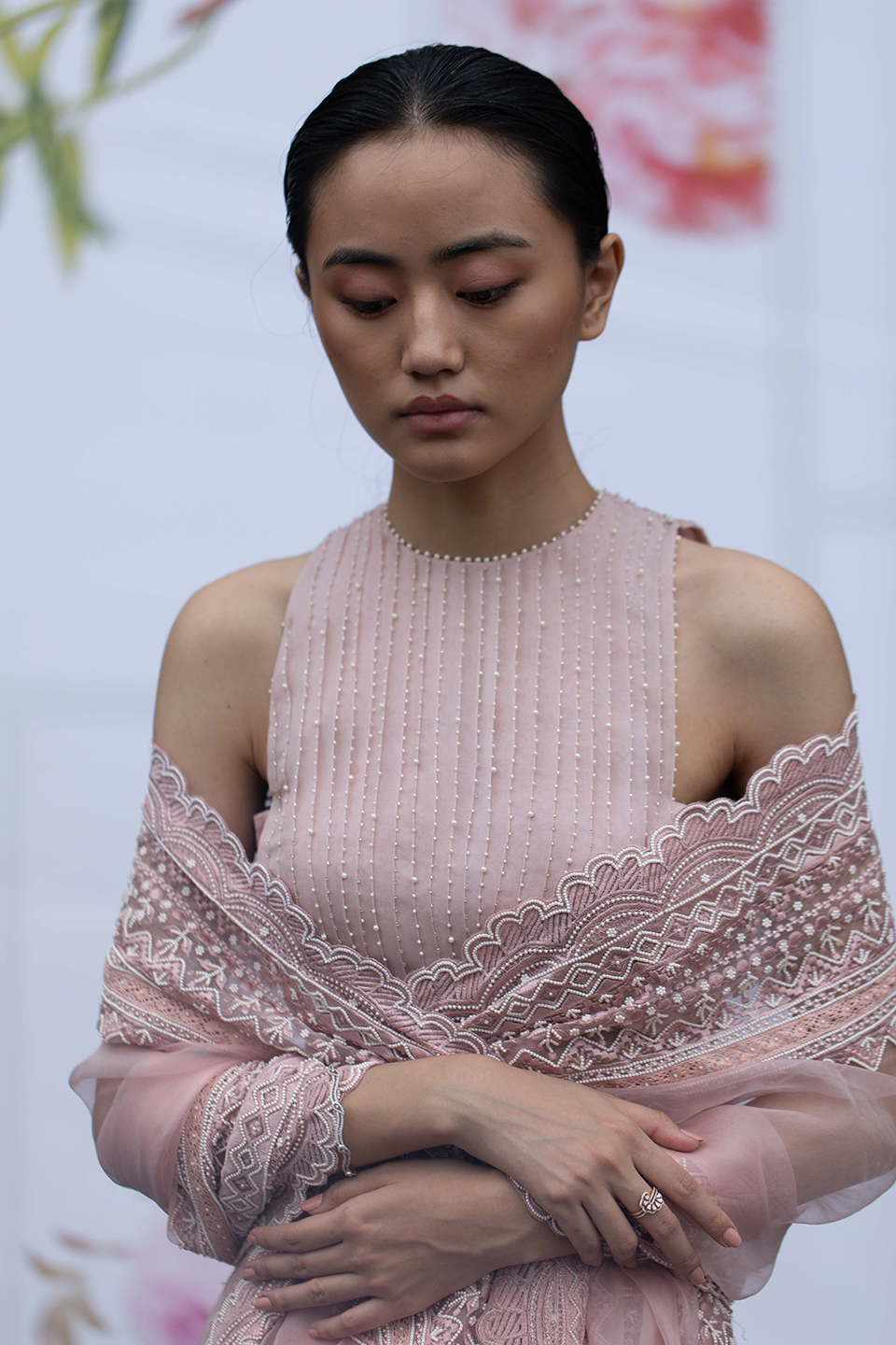 Pleated Pearl Drop Blouse