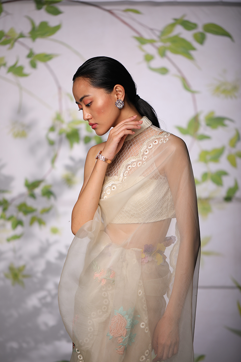 Diamond Pearl Blouse with Quilted Collar